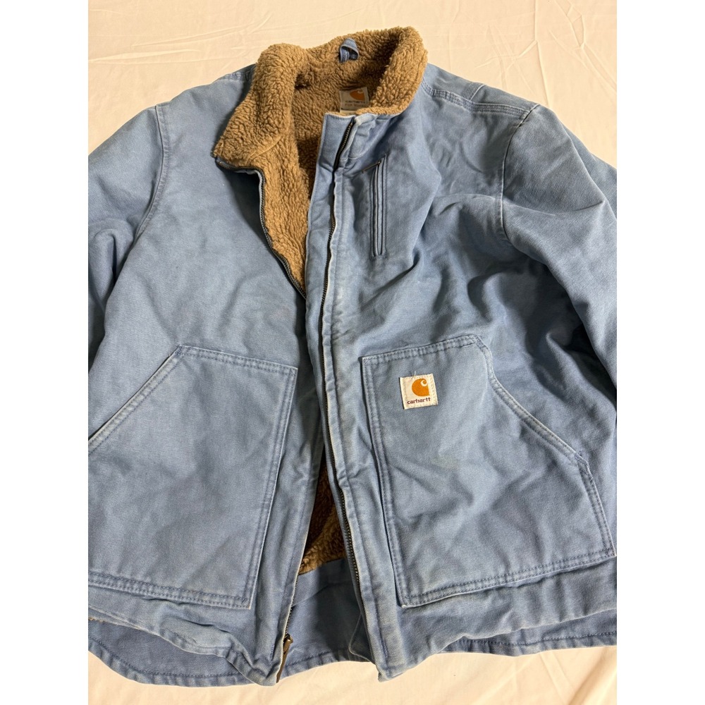 Vintage Carhartt WJ022 FHB Blue Womens Jacket Sherpa Lined Sandstone Duck Coat